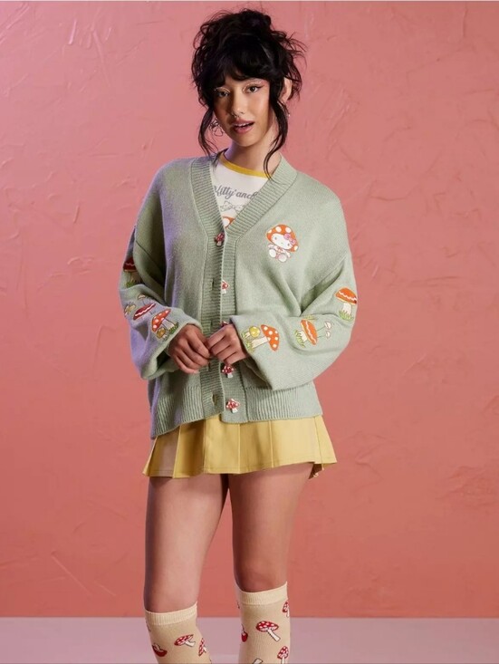 Sanrio Sweaters - SANRIO Hello Kitty Mushroom Embroidered Girls Skimmer Cardigan